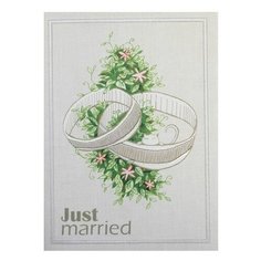 MWA03 Поздравительная открытка с вышивкой на английском языке Just Married, 12*17 см (конверт в комплекте) Astra & Craft