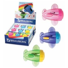 Точилка BRAUBERG "Jet", с контейнером, для чернографитных/цветных карандашей, в картонном дисплее, ассорти, 223591, 18 шт.