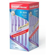 ErichKrause Шариковая ручка R-301 Violet Stick&Grip, 0.7 мм (44592), фиолетовый цвет чернил, 50 шт.