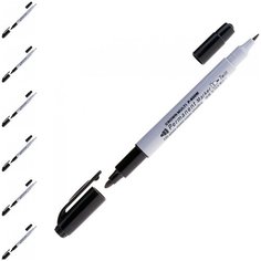 Маркер перманентный CROWN двусторонний "Multi Marker Twin", черный, скошенный наконечник, 2 мм/1 мм, P-800W, 6 шт.