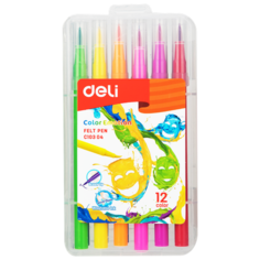 Фломастеры Deli EC10304 Color Emotion кисть смываемые 12цв. пластиковый пенал