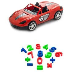 Игрушки для песочницы для снега Игрушка Детский автомобиль (Кабриолет) красный + Песочный набор Арифметика Karolina Toys