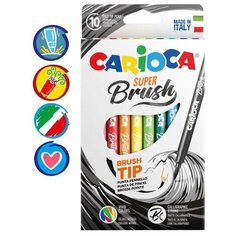 Фломастеры-кисть 10 цветов Carioca Super Brush, смываемые, картон, европодвес
