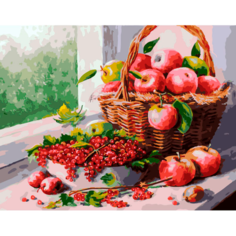 Картина по номерам Белоснежка "Июль" / Раскраска / Холст на подрамнике 30х40 см. / Фрукты и ягоды / Яблоки / Натюрморт