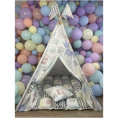 Вигвам, Игровой Домик "Корона-2". Комплект: Вигвам, Окно, Флажки, Подушка, Коврик, Антискладывание Vigvamik