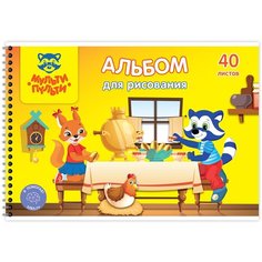 Альбом для рисования 40л, А4, на гребне Мульти-Пульти "Енот в волшебном мире", с раскраской, 4 шт