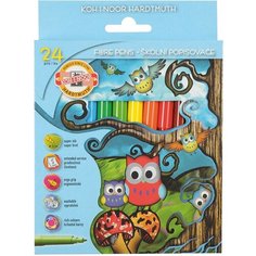 Фломастеры Koh-I-Noor "Owls", 24цв, трехгранные, смываемые, картон, европодвес, 1 шт