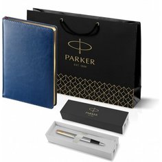 Подарочный набор: Ручка перьевая Parker Jotter Stainless Steel GT и Ежедневник синий недатированный