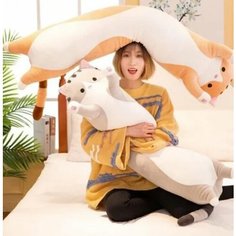 Мягкая игрушка подушка обнимашка длинный Кот Батон 110 см, Серый Best Toys