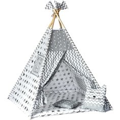 Детский Вигвам с ковриком, окошком, подушкой, подушкой-игрушкой, флажки - 4 шт, кармашек для игрушек и системой антискладывания "Звезды" Baby Lin