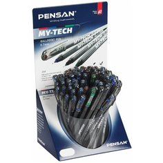 Ручка шариковая масляная PENSAN "My - Tech Colored", палитра классических цветов ассорти, игольчатый узел 0,7 мм, линия 0,35 мм, дисплей, 2240, 60 шт.