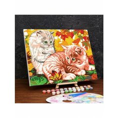Живопись по номерам/Картина по номерам на холсте с подрамником Котята в листве 40х50 см