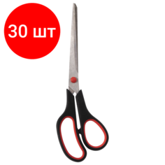 Комплект 30 шт, Ножницы STAFF EVERYDAY, 235 мм, бюджет, резиновые вставки, черно-красные, ПВХ чехол, 237501