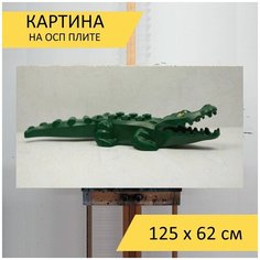 Картина "Конструктор лего, аллигатор, крокодил" для интерьера на стену / Декор в дома, спальню, на кухню, детскую комнату, 125 см х 62 см Lots Prints
