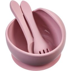 Набор для кормления: миска, вилка, ложка, цвет розовый Mum&Baby