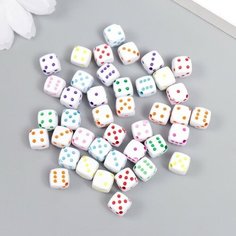 Бусины для творчества ТероПром 7811814 пластик "Белый игральный кубик" цветные точки набор 20гр 0,8х0,8х0,8см 78118 Арт Узор