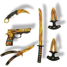 Набор деревянного оружия КС ГО 6 предметов / Детский набор CS GO / Подарочный набор/Керамбит/Катана/ Нож бабочка/ Резинкострел/Тычки Нет бренда