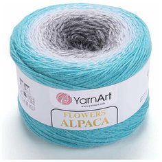 Пряжа YarnArt Flowers Alpaca (ЯрнАрт Фловерс Альпака) 1 моток цвет 412 Бирюза, Белый, Серый, Темно-серый, 20% альпака, 80% акрил, 250г, 940м