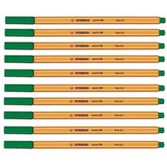 Набор 10 штук - Ручка капиллярная (линер) STABILO "Point 88", цвет травы, корпус оранжевый, линия письма 0,4 мм