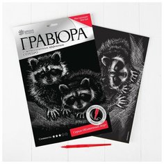 Гравюра "Еноты" с металлическим эффектом А4 - серебро + штихель Школа талантов