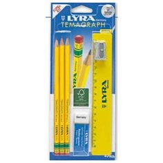 Набор чернографитных карандашей "Temagraph" , 3 штуки, точилка, ластик, линейка Lyra