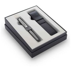 Parker 2121708 Набор 2020: перьевая Sonnet Core F526, Stainless Steel CT (Перо M) + чехол для ручки