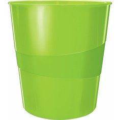 Корзина для бумаг Leitz WOW 15л, пластик, круглая, зеленый [52781054]