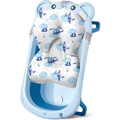 Комплект для купания новорожденных LaLa-Kids "Медвежонок", ванночка и матрасик-горка для купания ярко-небесный