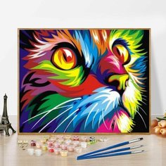 Картина по номерам на деревянном подрамнике 40x50 Радужный кот Paintboy