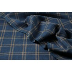Ткань синий лен с шерстью в рыжую клетку Лоро пиана