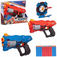 Игровой набор Junfa бластер космический с барабаном, 10 мягких пуль, мишень