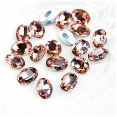 Декоративные кристаллы для рукоделия стеклянные овал 14 шт размер 14х10 мм, цвет Champagne - розовато-золотистый КафеБижу