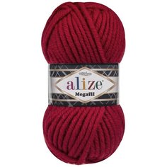Пряжа Alize Superlana Megafil (Ализе Суперлана Мегафил) - 1 моток, цвет: Красный темный (56), 25% шерсть 75% акрил, 100 г / 55 м