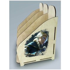 Органайзер лоток, подставка для бумаги, документов деревянная с цветным принтом 3 отделения игры варкрафт вов wow джайна - 99 Art Wood