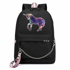 Рюкзак с Единорогом (Unicorn) черный с цепью №8 Noname