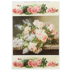 Декупажная карта "Пышные розы" плотность 45г/м2, формат А4 Noname