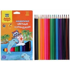 Карандаши акварельные 18 цветов "Енот в Карибском море" Мульти пульти