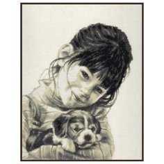 Набор для вышивания крестом Девочка со щенком 11.003, . канва, мулине Палитра