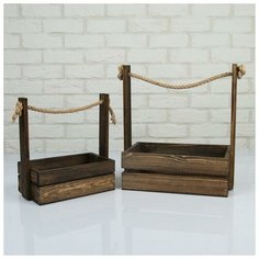 Набор кашпо деревянных 2 в 1 (25.5×15×30; 20×12×23 см) "Аром", ручка канат, палисандр Дарим красиво