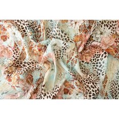 Ткань лен с розами и леопардом на мятном фоне Zimmermann