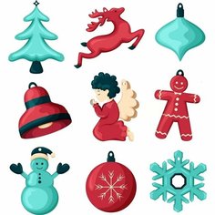 Наклейки стикеры Игрушки на Рождество