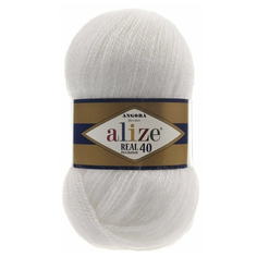 Пряжа Alize Angora Real 40, 40 % шерсть, 60 % акрил, 100 г, 430 м, 1 шт., 55 белый