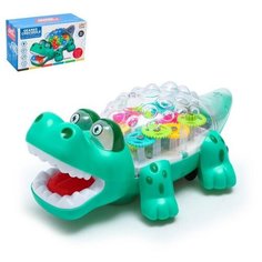 Крокодил «Шестерёнки», свет и звук, работает от батареек, цвет зелёный Noname