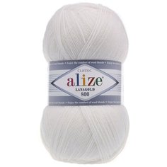 Пряжа Alize Lanagold 800 (Ланаголд 800) - 2 мотка 55 белый 49% шерсть, 51% акрил 800м/100г
