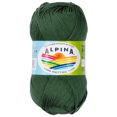 Пряжа для вязания крючком, спицами Alpina Альпина SATI классическая тонкая, мерсеризованный хлопок 100%, цвет №076 Темно-зеленый, 170 м, 10 шт по 50 г
