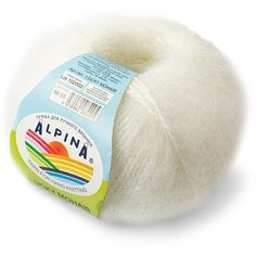 Пряжа полушерсть для вязания крючком, спицами Alpina Альпина LUCKY MOHAIR классическая средняя, Мохер/акрил, цвет №02 Белый, 150 м, 10 шт по 50 г