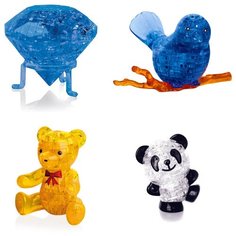 Игрушки классу Модель для сборки комплект новогодний 4 штуки Идеи подарков классу 8 марта Кристал, Птичка на ветке, Мишка, Панда Со светом Iq Toy