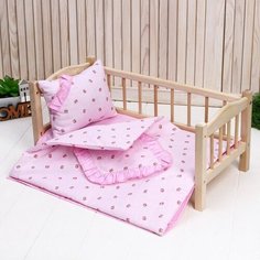 Страна Карнавалия Кукольное постельное с рюшей"Розочки"простынь 46*36, одеяло,46*36, подушка 23*17