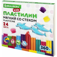 Пластилин мягкий восковой BRAUBERG KIDS, 24 цвета, 360 г, со стеком, 106498