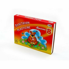 Пластилин 08 цветов 160 грамм (гамма) мультики со стеком арт 280016/281016. Количество в наборе 5 шт. Gamma
